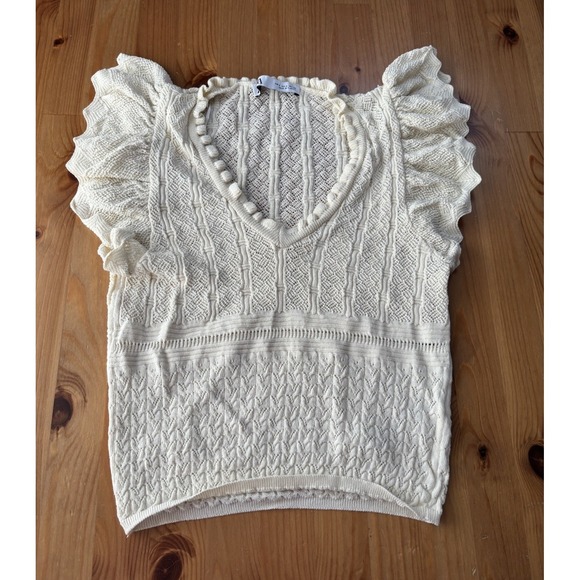Zara Tops - Women's ZARA Cream Pointelle Knit Ruffle Sleeve Top Size S